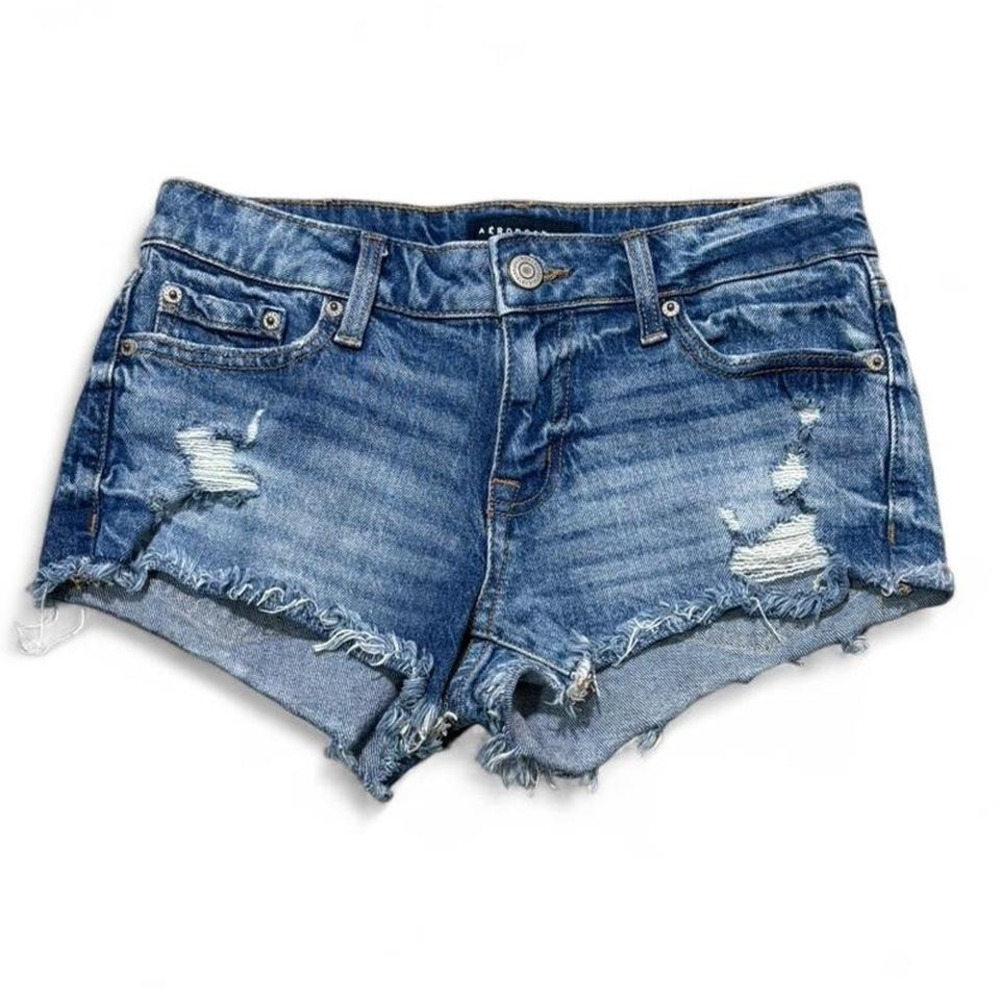 Aeropostale vintage low rise denim shorts in blue distressed 99% cotton